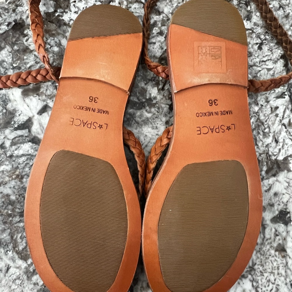 L*Space Women’s Braided Leather Sandals Brown Ankle Strap EU 36 - US5.5-6 - Picture 3 of 4